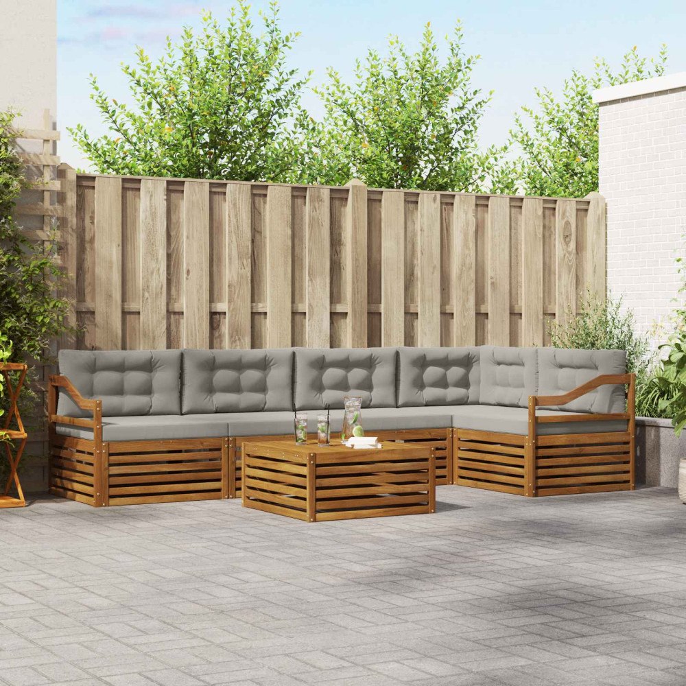 vidaXL Utomhussoffset 6 pcs Naturlig och Ljus Grå Massivt Akaciaträ