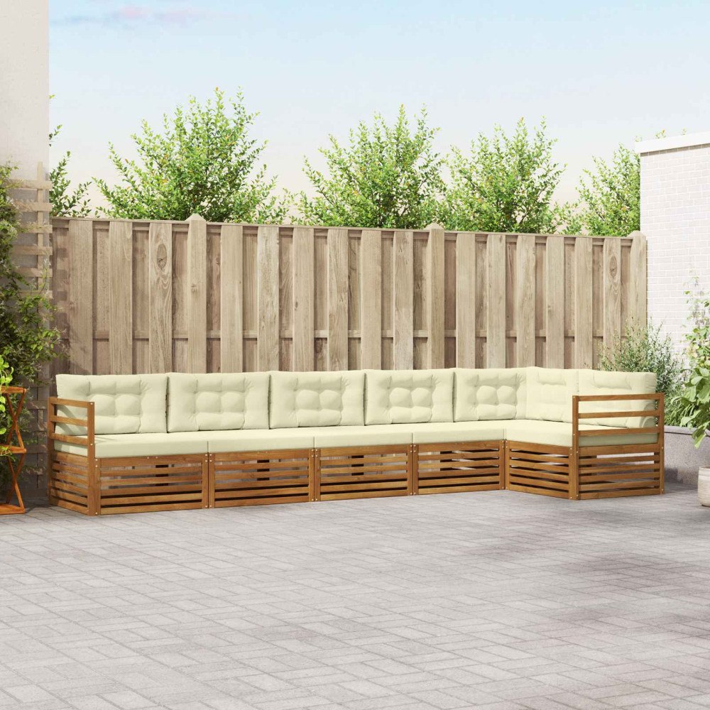 vidaXL Utomhussoffset med kudde 6 pcs Naturlig och Grädde
