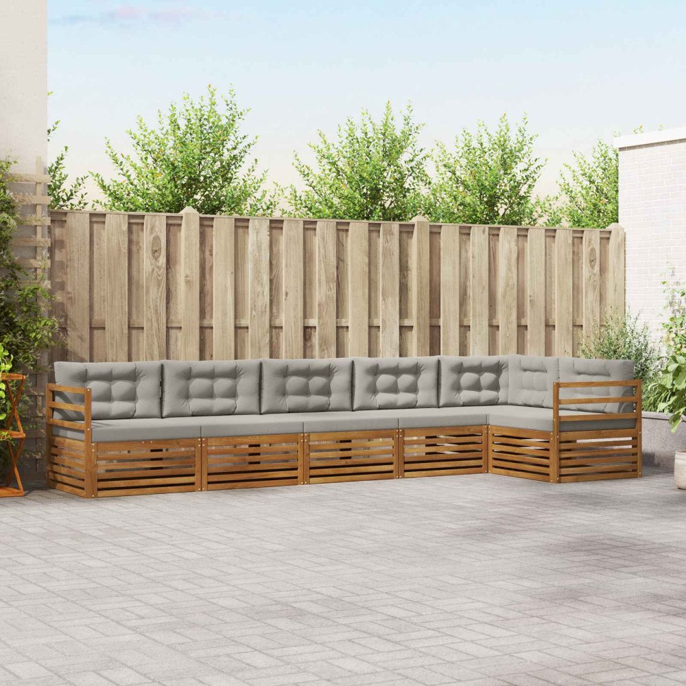 vidaXL Utomhussoffset 6 pcs Naturlig och Ljus Grå Massivt Akaciaträ
