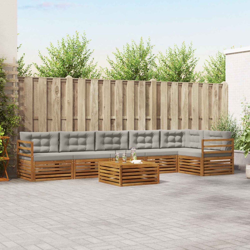 vidaXL Utomhussoffset 7 pcs Naturlig och Ljus Grå Massivt Akaciaträ