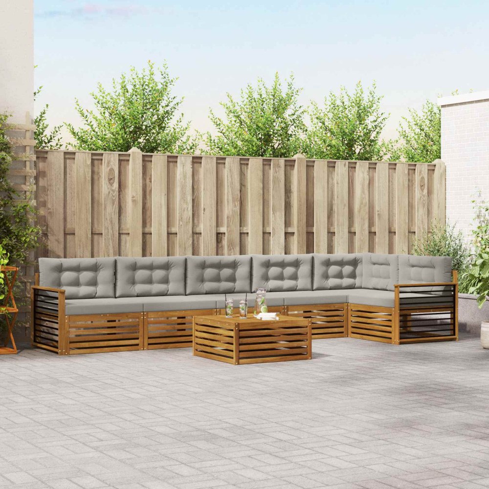 vidaXL Utomhussoffset 7 pcs Naturlig och Ljus Grå Massivt Akaciaträ