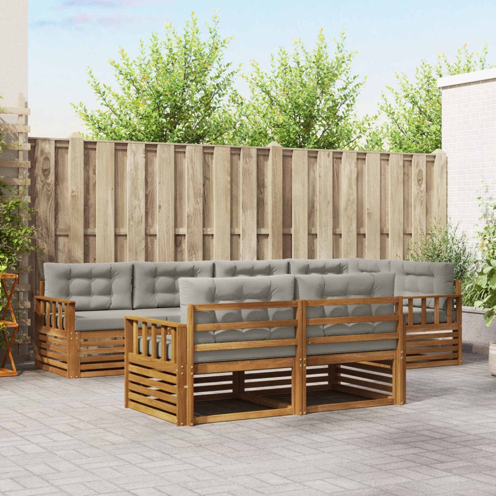 vidaXL Utomhussoffset med kudde 7 pcs Naturlig och Ljus Grå