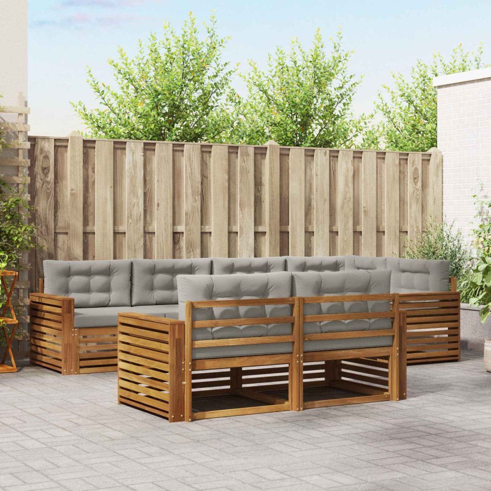 vidaXL Utomhussoffset med kudde 7 pcs Naturlig och Ljus Grå