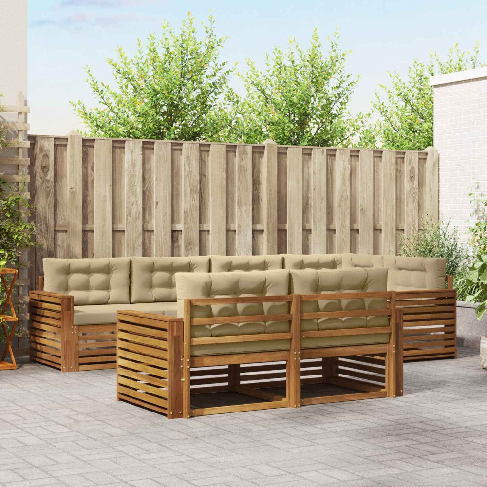 vidaXL Utomhussoffset med kudde 7 pcs Naturlig och Beige