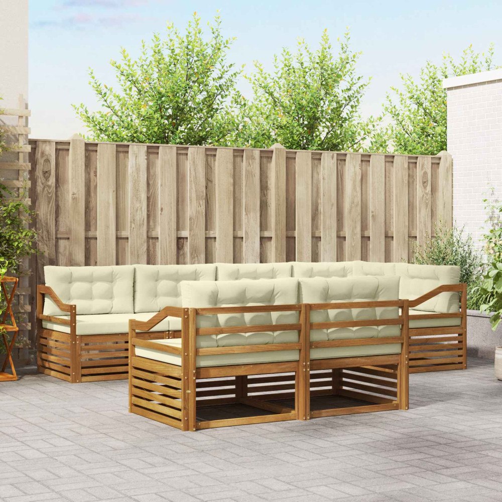 vidaXL Utomhussoffset med kudde 7 pcs Naturlig och Grädde