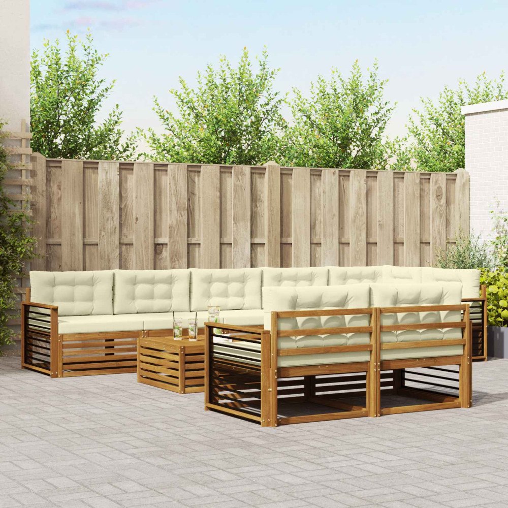 vidaXL Utomhussoffset med kudde 9 pcs Naturlig och Grädde