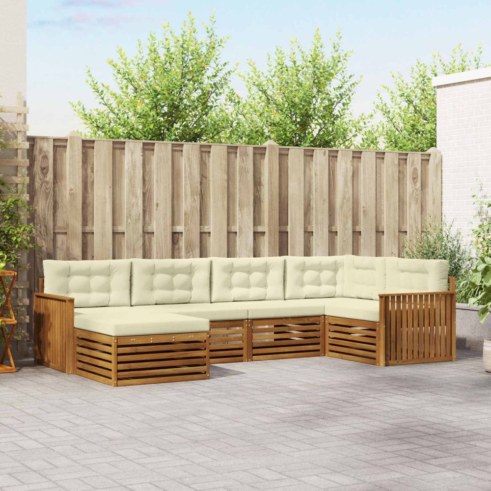 vidaXL Utomhussoffset med kudde 6 pcs Naturlig och Grädde