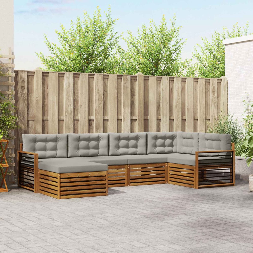 vidaXL Utomhussoffset med kudde 6 pcs Naturlig och Ljus Grå