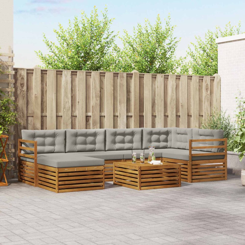 vidaXL Utomhussoffset med kudde 7 pcs Naturlig och Ljus Grå