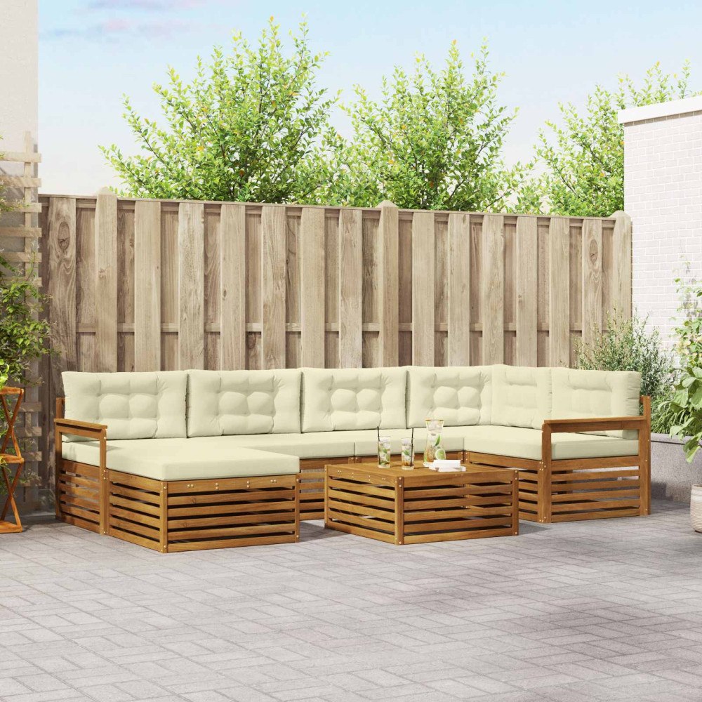 vidaXL Utomhussoffset med kudde 7 pcs Naturlig och Grädde