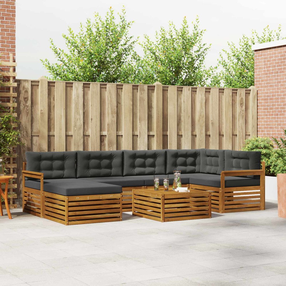 vidaXL Utomhussoffset med kudde 7 pcs Naturlig och Antracit