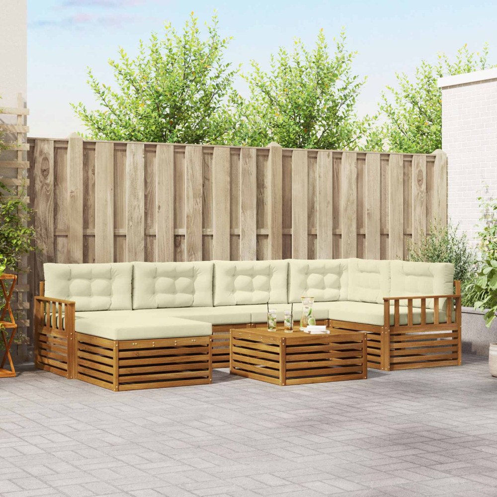 vidaXL Utomhussoffset med kudde 7 pcs Naturlig och Grädde