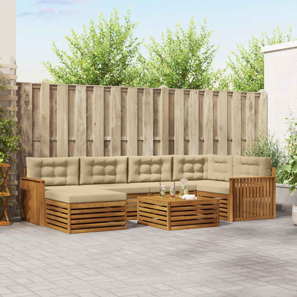 vidaXL Utomhussoffset med kudde 7 pcs Naturlig och Beige