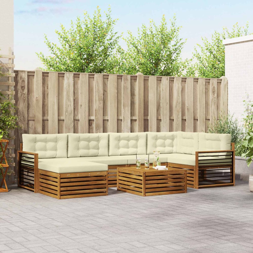 vidaXL Utomhussoffset med kudde 7 pcs Naturlig och Grädde