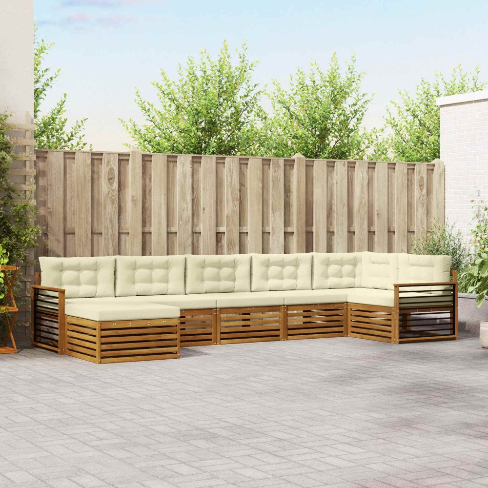 vidaXL Soffgrupper 7 pcs Naturlig och Grädde Massivt Akaciaträ