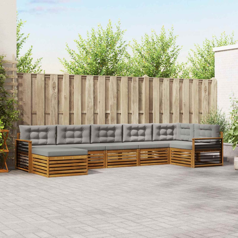 vidaXL Soffgrupper 7 pcs Naturlig och Ljus Grå Massivt Akaciaträ