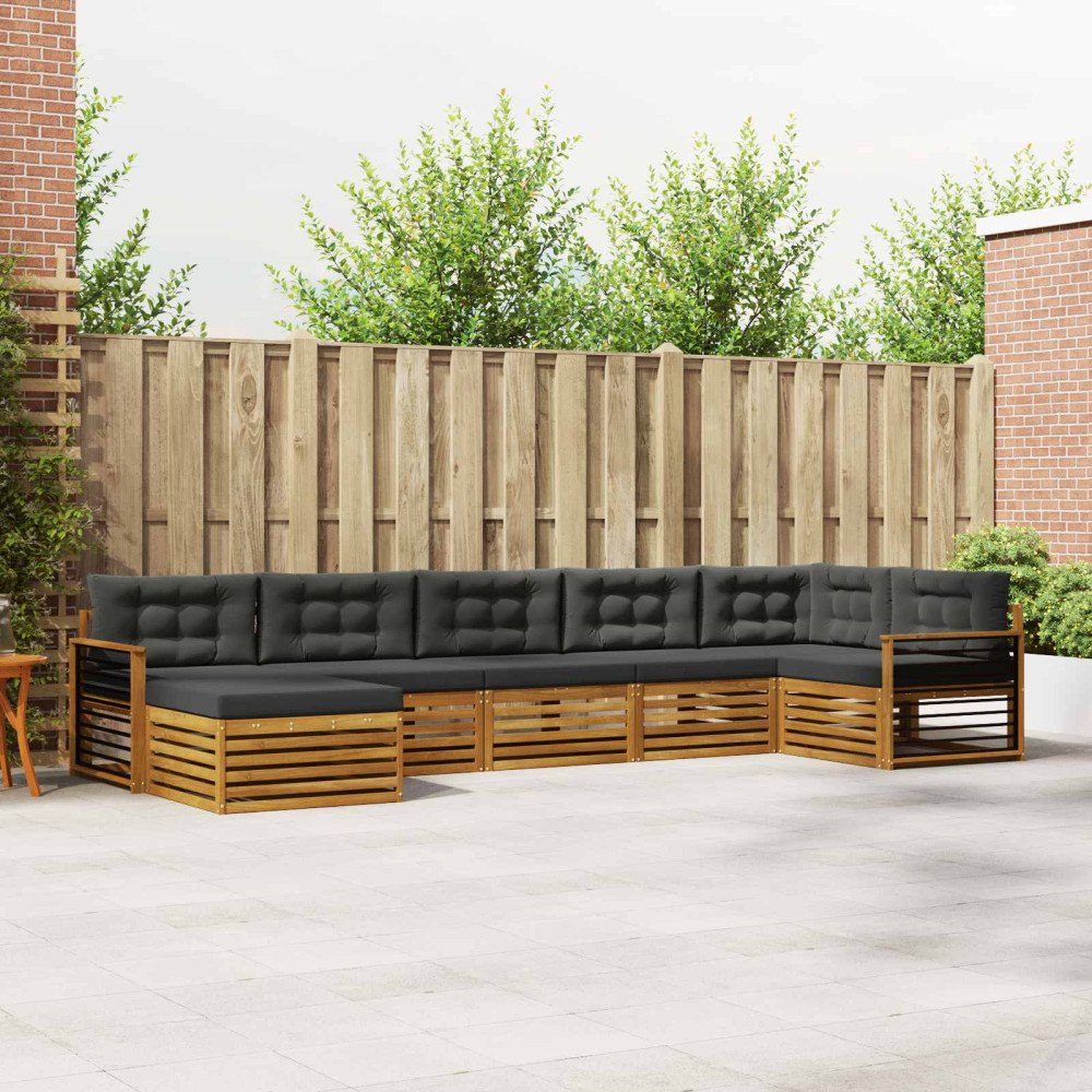 vidaXL Soffgrupper 7 pcs Naturlig och Antracit Massivt Akaciaträ