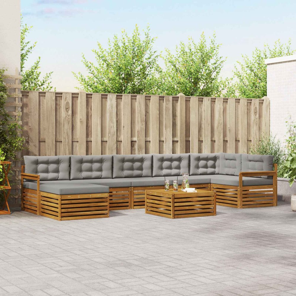 vidaXL Soffgrupper 8 pcs Naturlig och Ljus Grå Massivt Akaciaträ