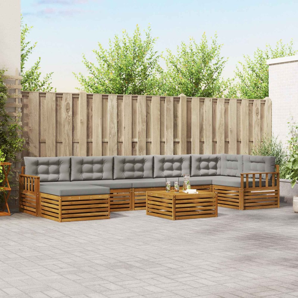 vidaXL Soffgrupper 8 pcs Naturlig och Ljus Grå Massivt Akaciaträ