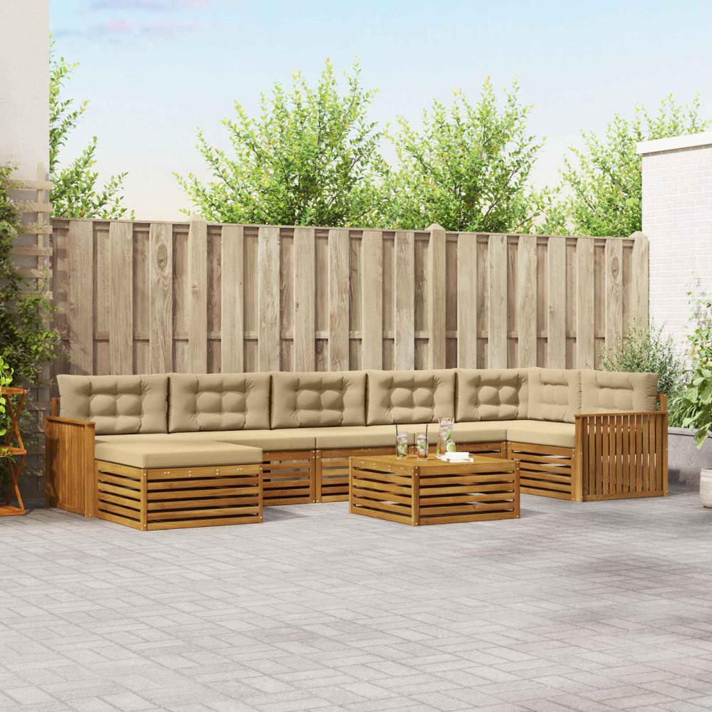 vidaXL Soffgrupper 8 pcs Naturlig och Beige Massivt Akaciaträ