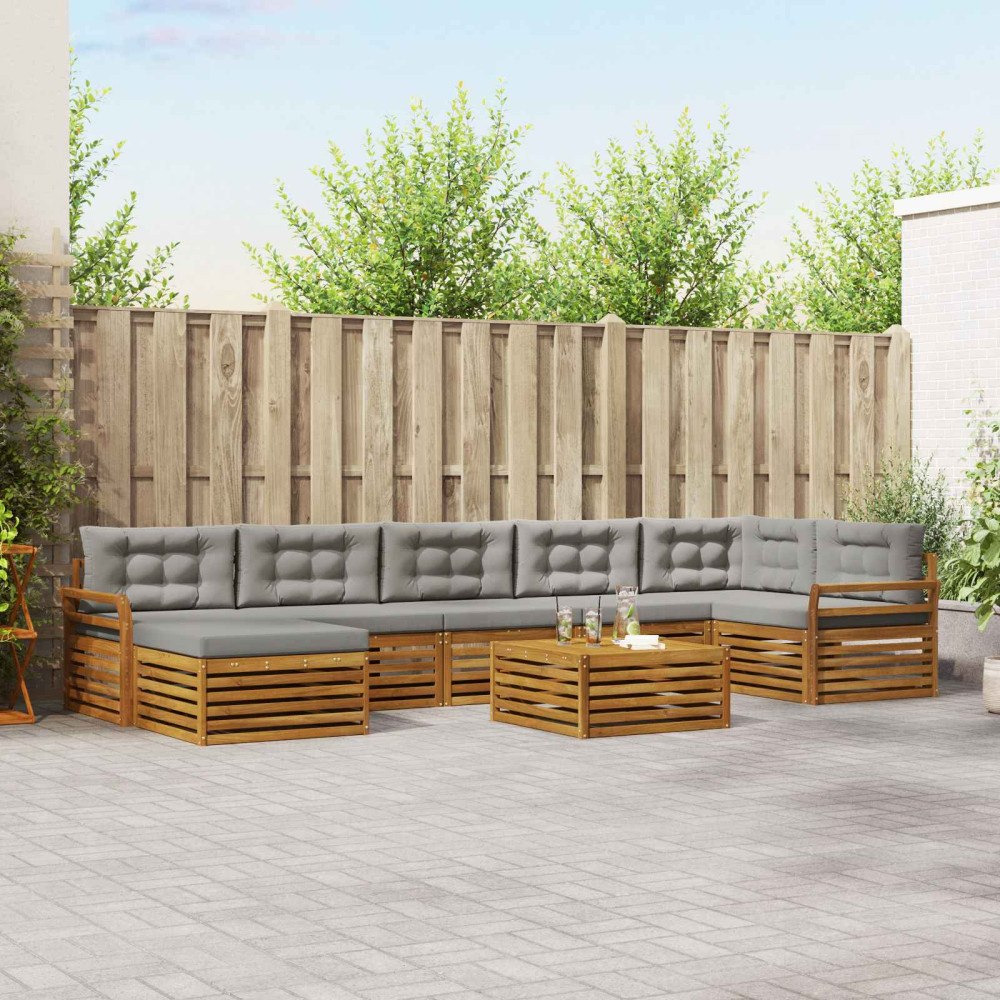 vidaXL Soffgrupper 8 pcs Naturlig och Ljus Grå Massivt Akaciaträ