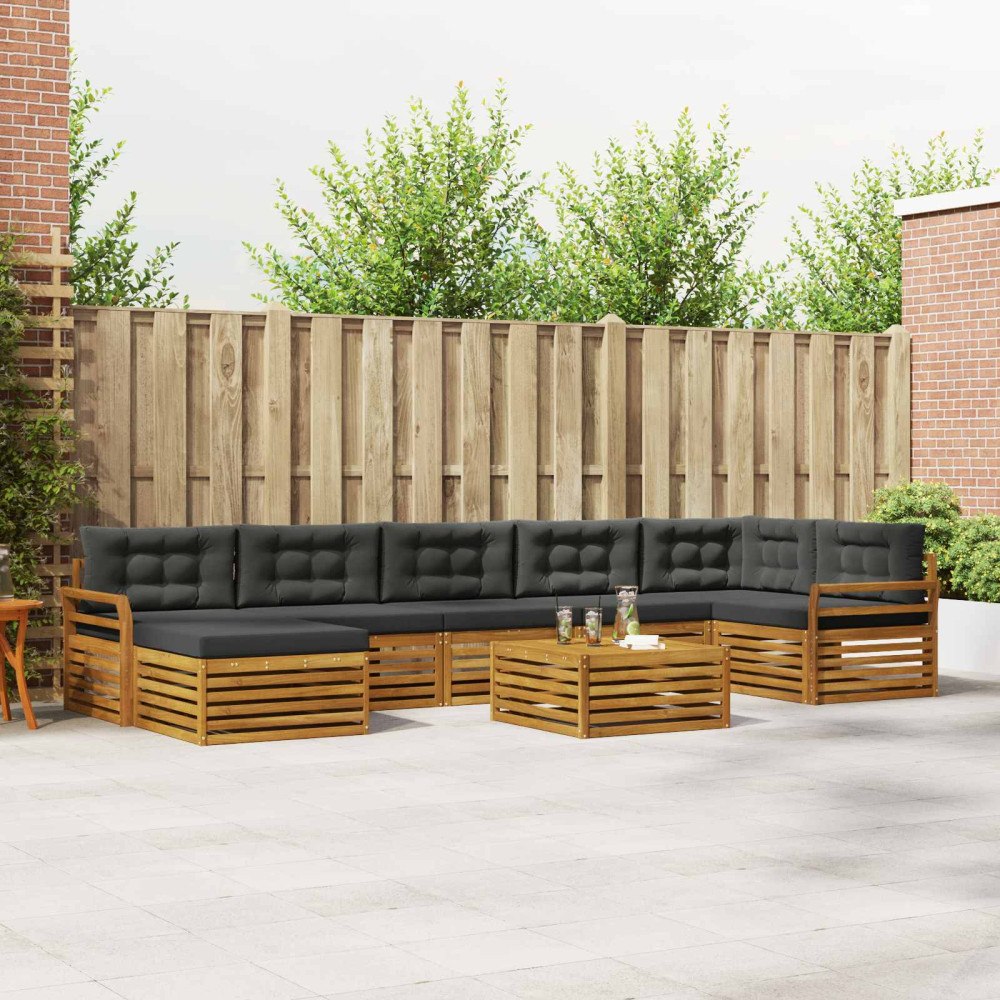vidaXL Soffgrupper 8 pcs Naturlig och Antracit Massivt Akaciaträ