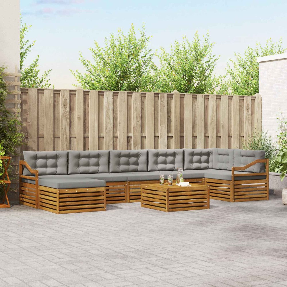 vidaXL Soffgrupper 8 pcs Naturlig och Ljus Grå Massivt Akaciaträ