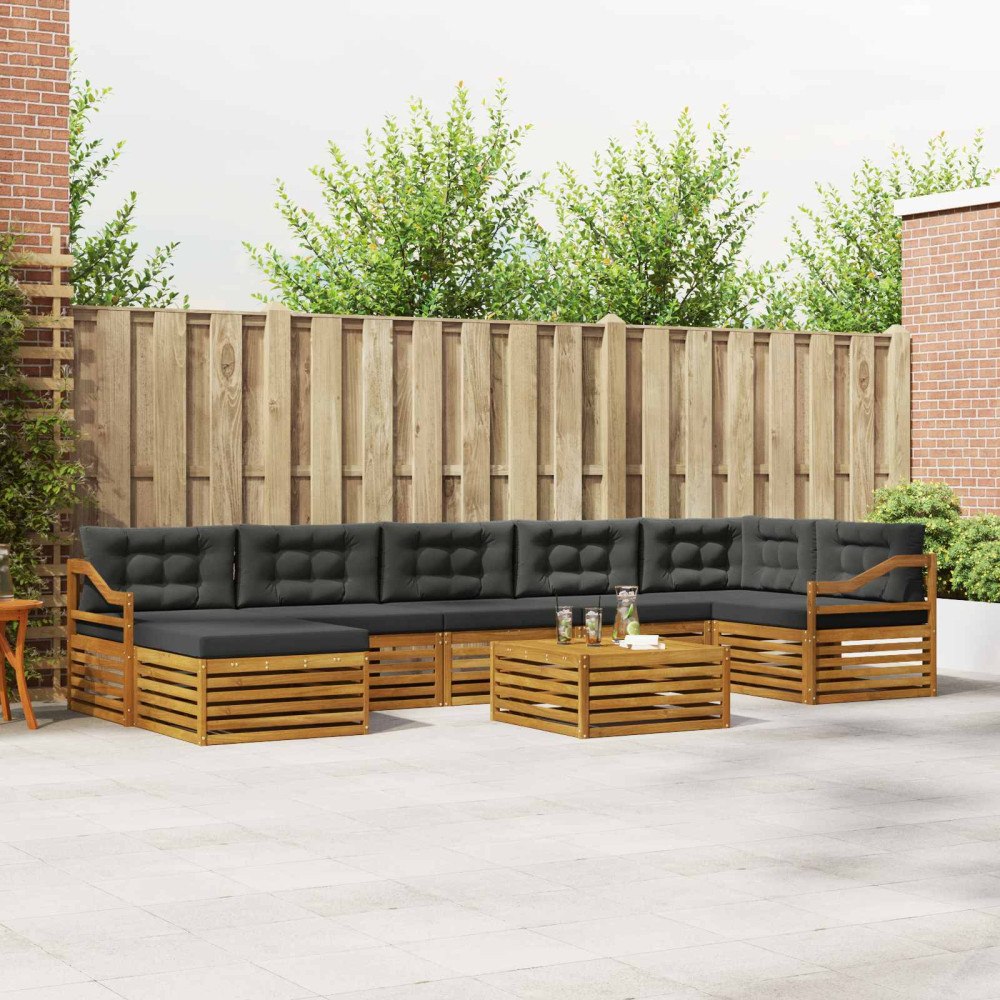 vidaXL Soffgrupper 8 pcs Naturlig och Antracit Massivt Akaciaträ