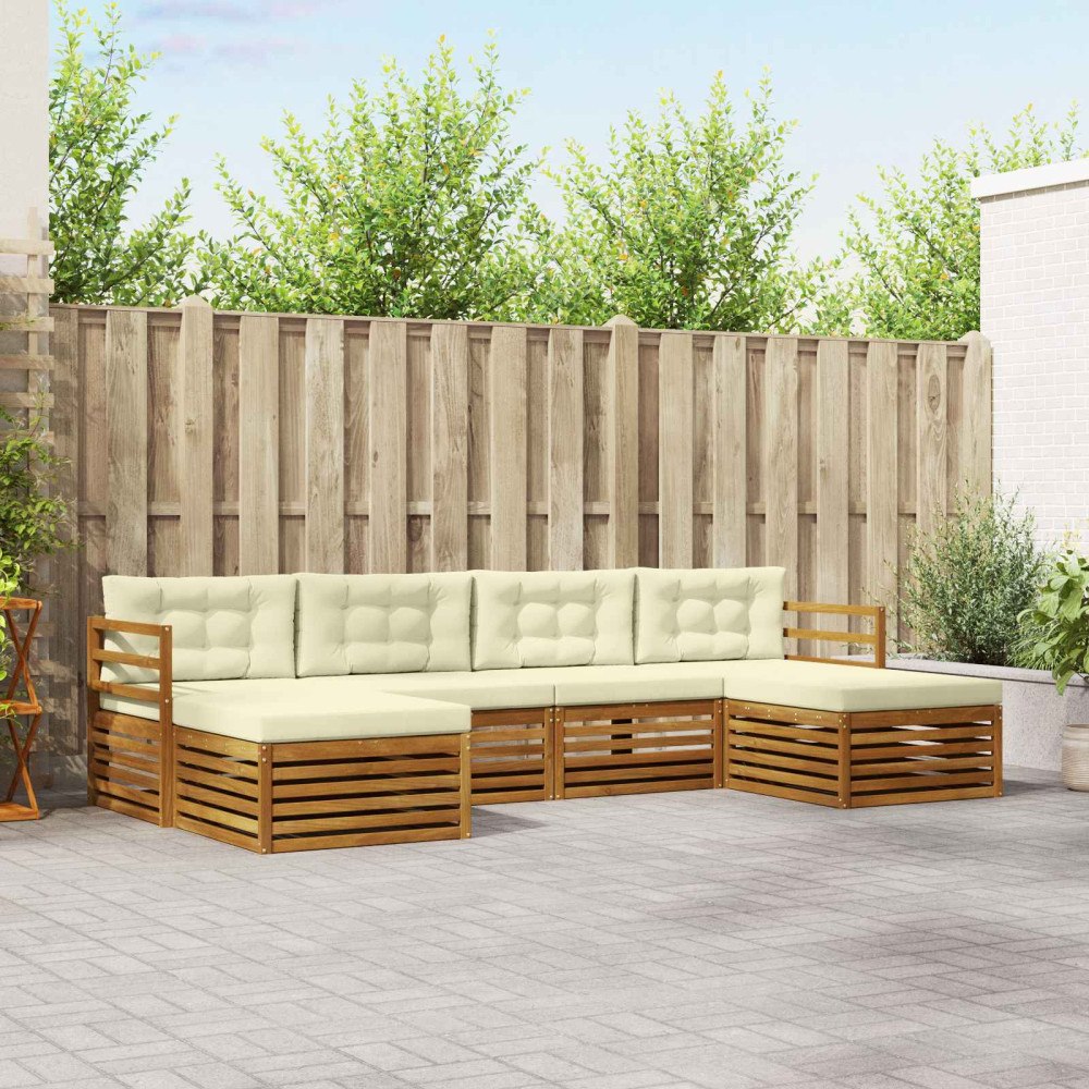 vidaXL Soffgrupper 6 pcs Naturlig och Grädde Massivt Akaciaträ