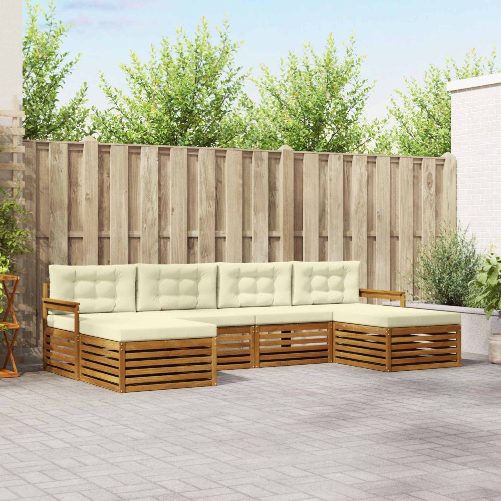 vidaXL Soffgrupper 6 pcs Naturlig och Grädde Massivt Akaciaträ