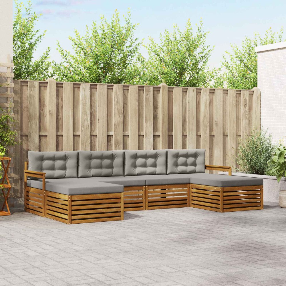 vidaXL Soffgrupper 6 pcs Naturlig och Ljus Grå Massivt Akaciaträ