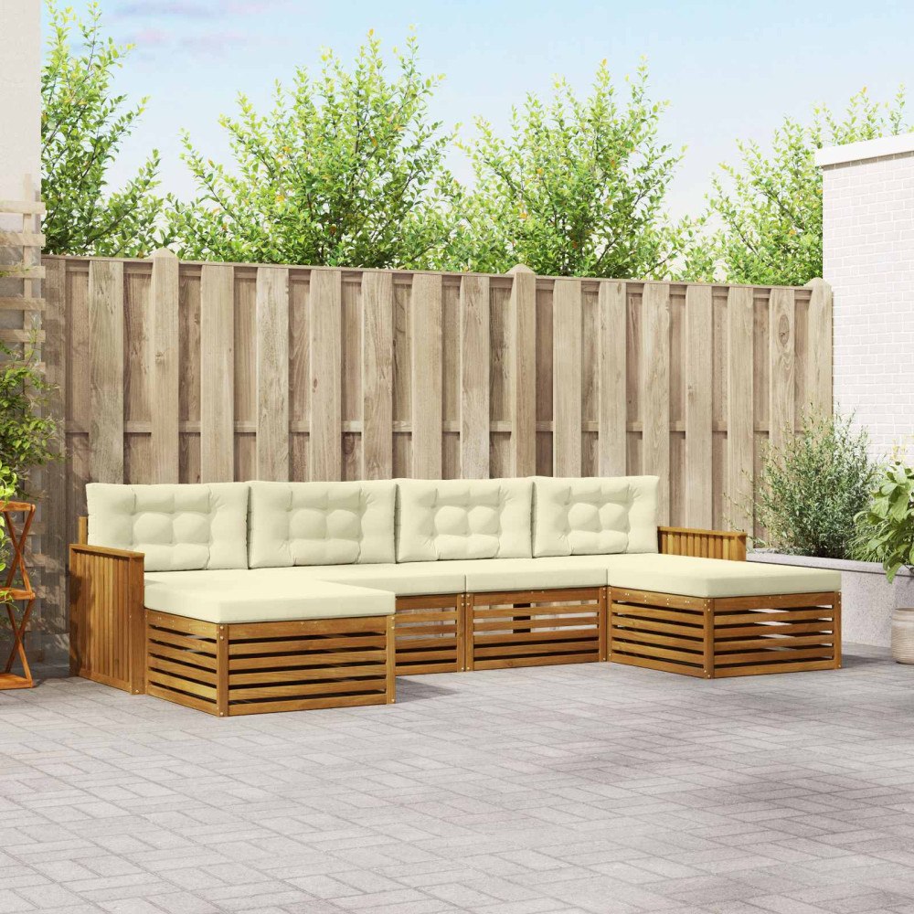 vidaXL Soffgrupper 6 pcs Naturlig och Grädde Massivt Akaciaträ