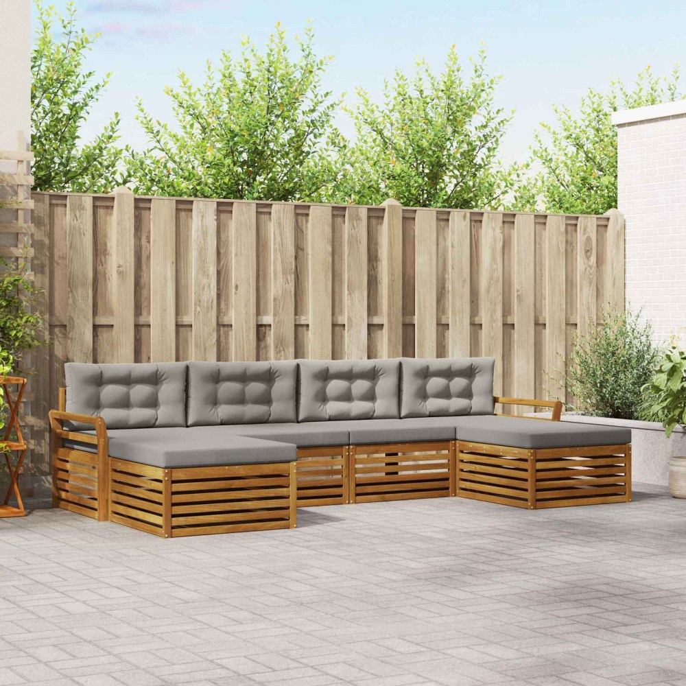 vidaXL Soffgrupper 6 pcs Naturlig och Ljus Grå Massivt Akaciaträ