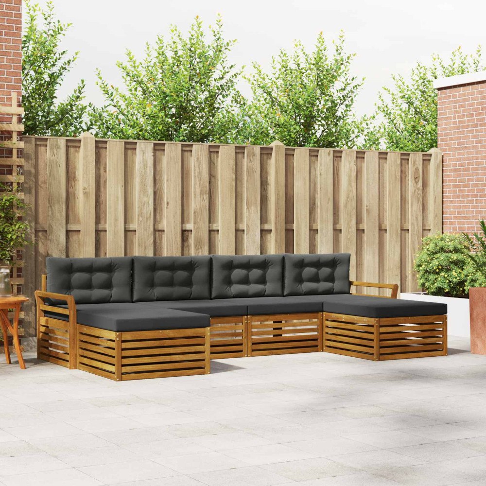 vidaXL Soffgrupper 6 pcs Naturlig och Antracit Massivt Akaciaträ