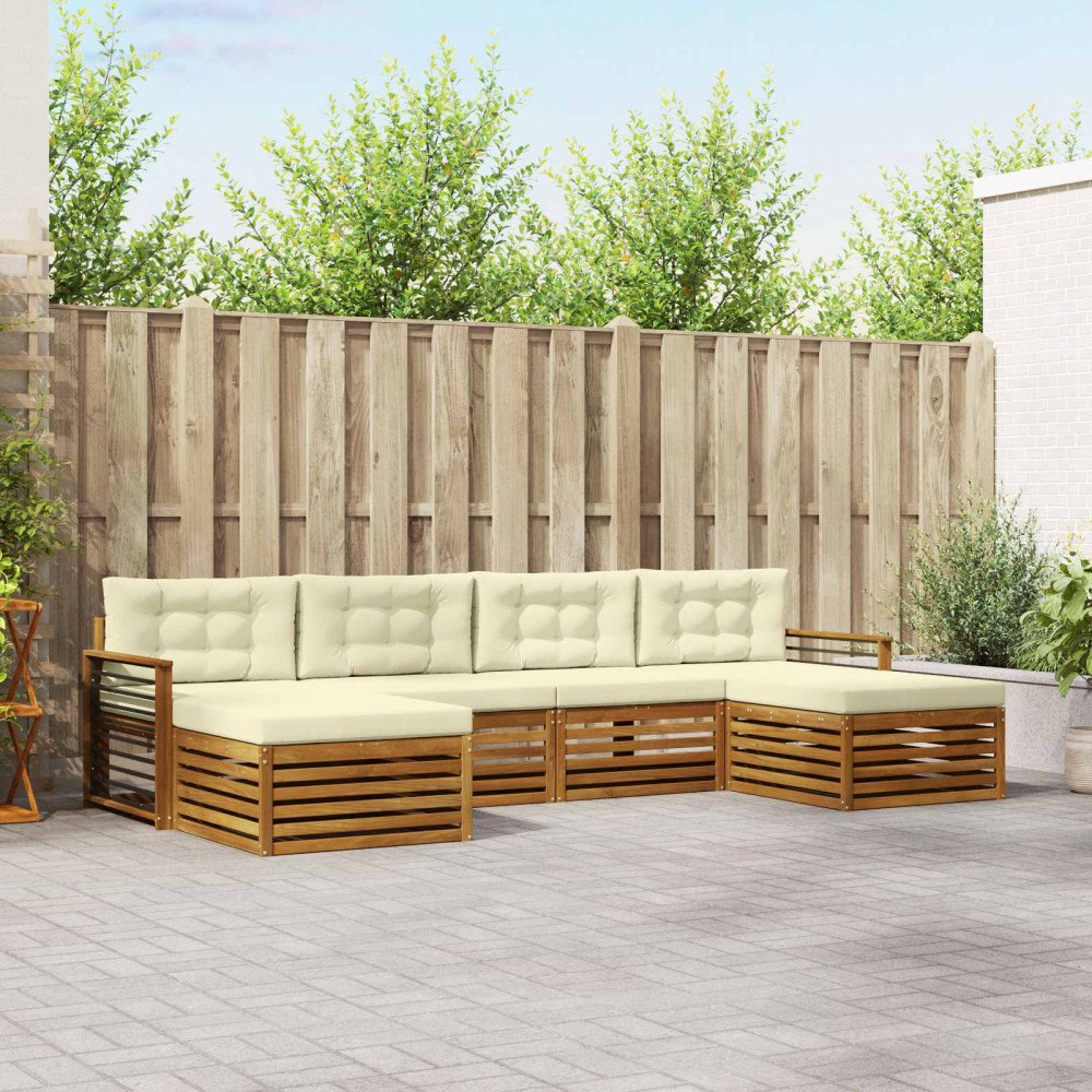 vidaXL Soffgrupper 6 pcs Naturlig och Grädde Massivt Akaciaträ