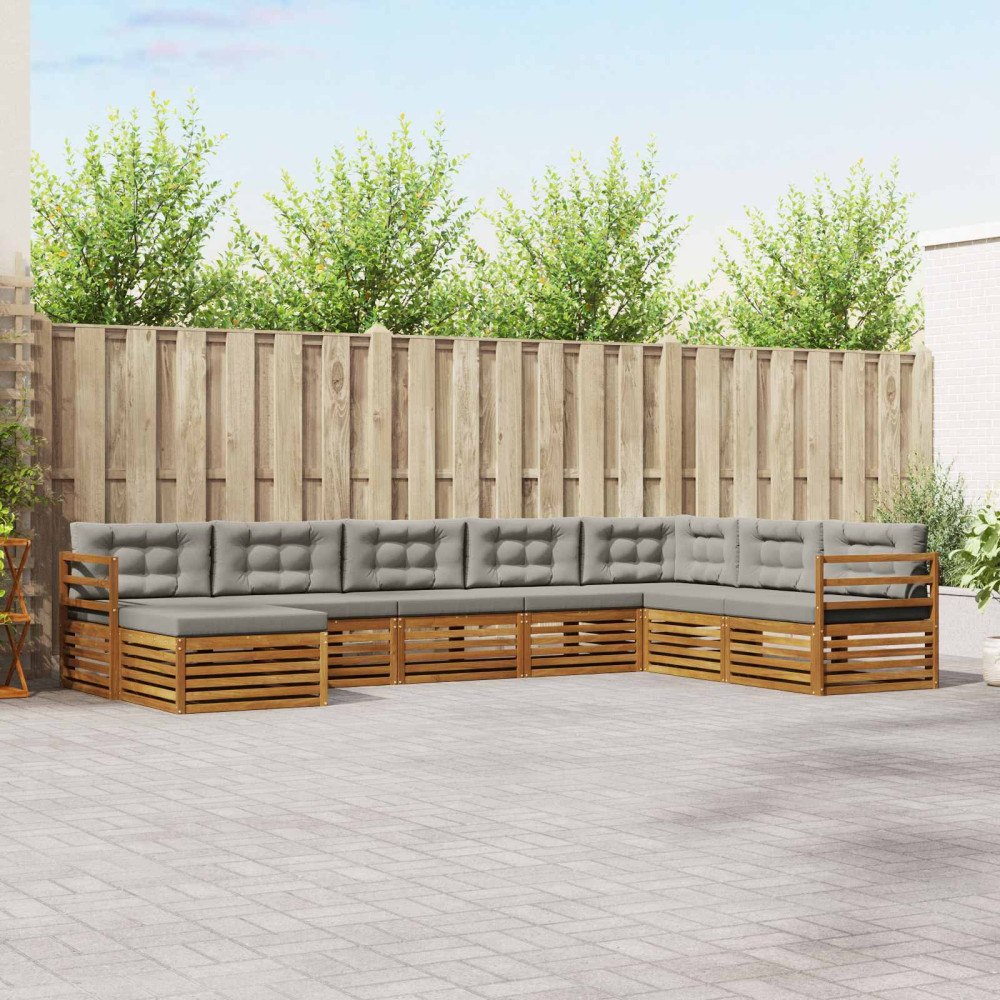 vidaXL Soffgrupper 8 pcs Naturlig och Ljus Grå Massivt Akaciaträ