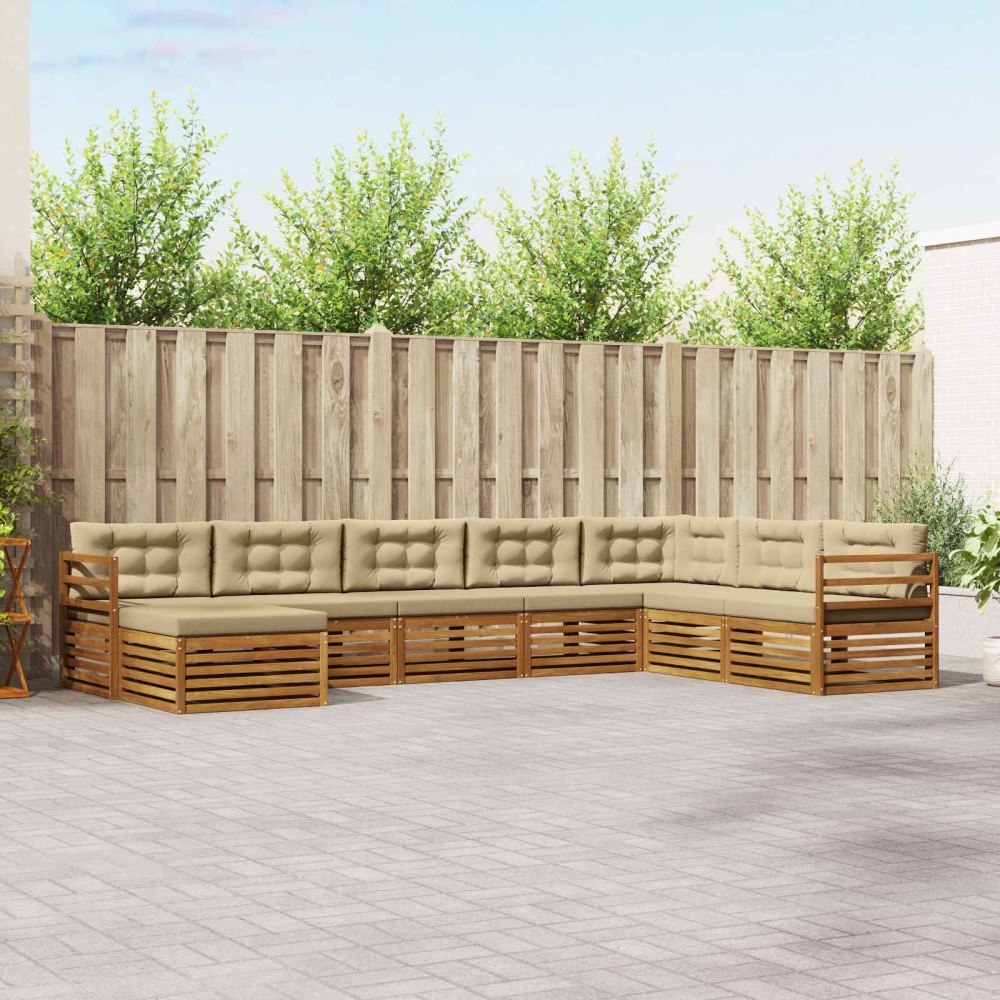 vidaXL Soffgrupper 8 pcs Naturlig och Beige Massivt Akaciaträ