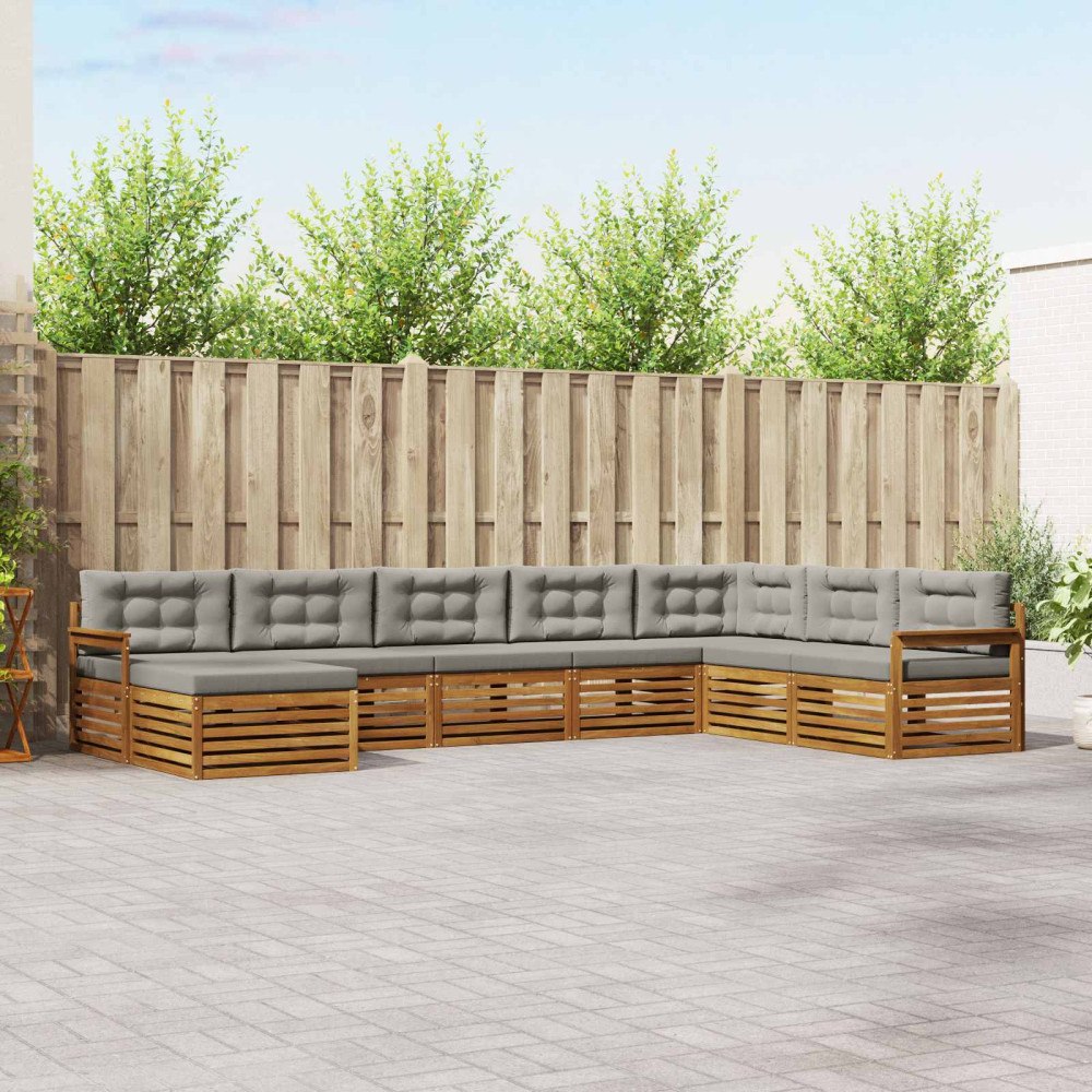 vidaXL Soffgrupper 8 pcs Naturlig och Ljus Grå Massivt Akaciaträ