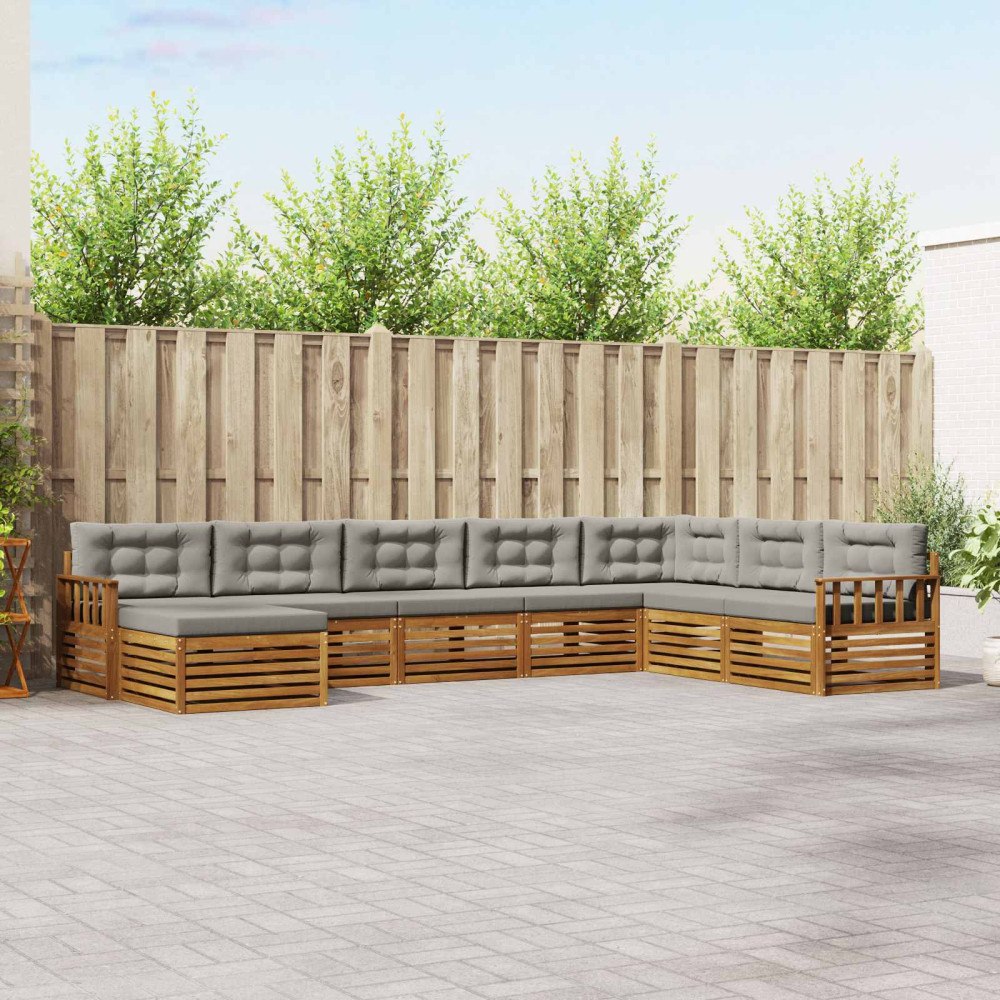 vidaXL Soffgrupper 8 pcs Naturlig och Ljus Grå Massivt Akaciaträ