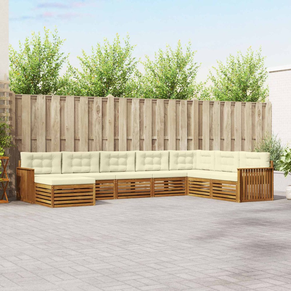 vidaXL Soffgrupper 8 pcs Naturlig och Grädde Massivt Akaciaträ