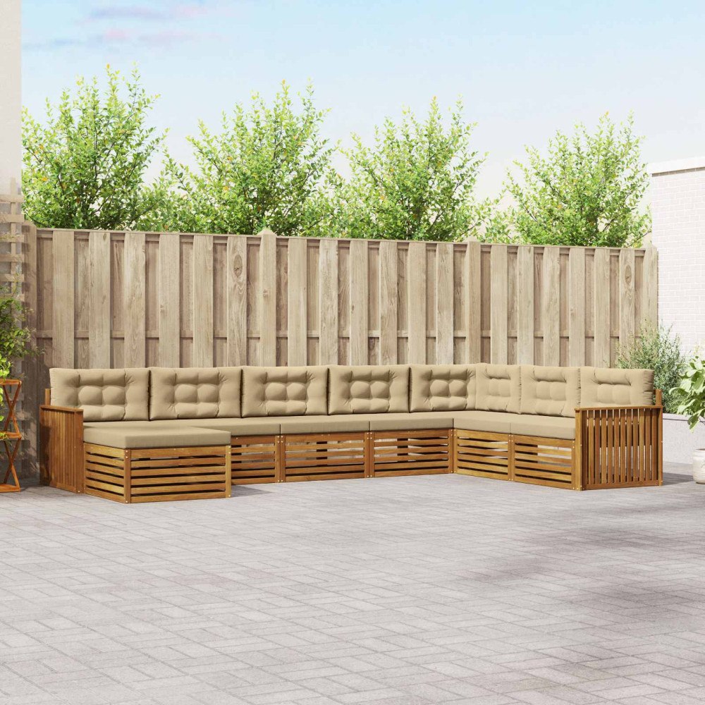 vidaXL Soffgrupper 8 pcs Naturlig och Beige Massivt Akaciaträ