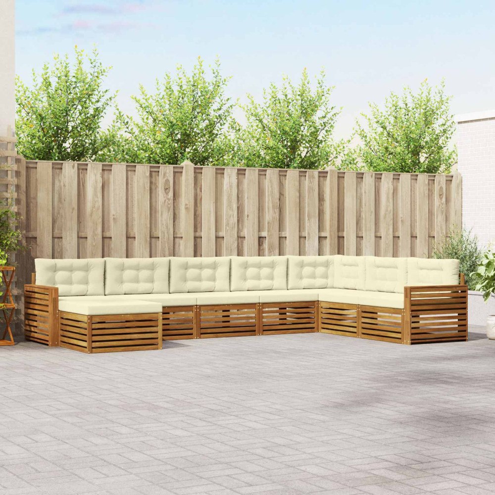 vidaXL Soffgrupper 8 pcs Naturlig och Grädde Massivt Akaciaträ