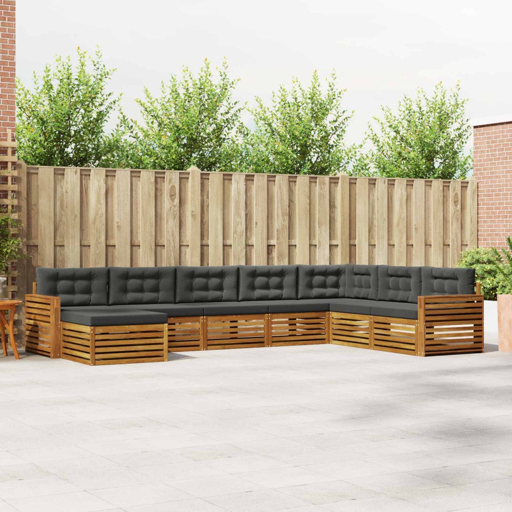 vidaXL Soffgrupper 8 pcs Naturlig och Antracit Massivt Akaciaträ