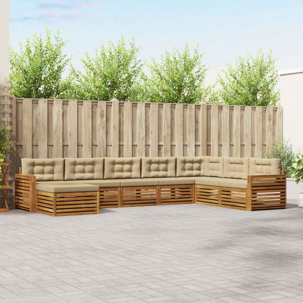 vidaXL Soffgrupper 8 pcs Naturlig och Beige Massivt Akaciaträ