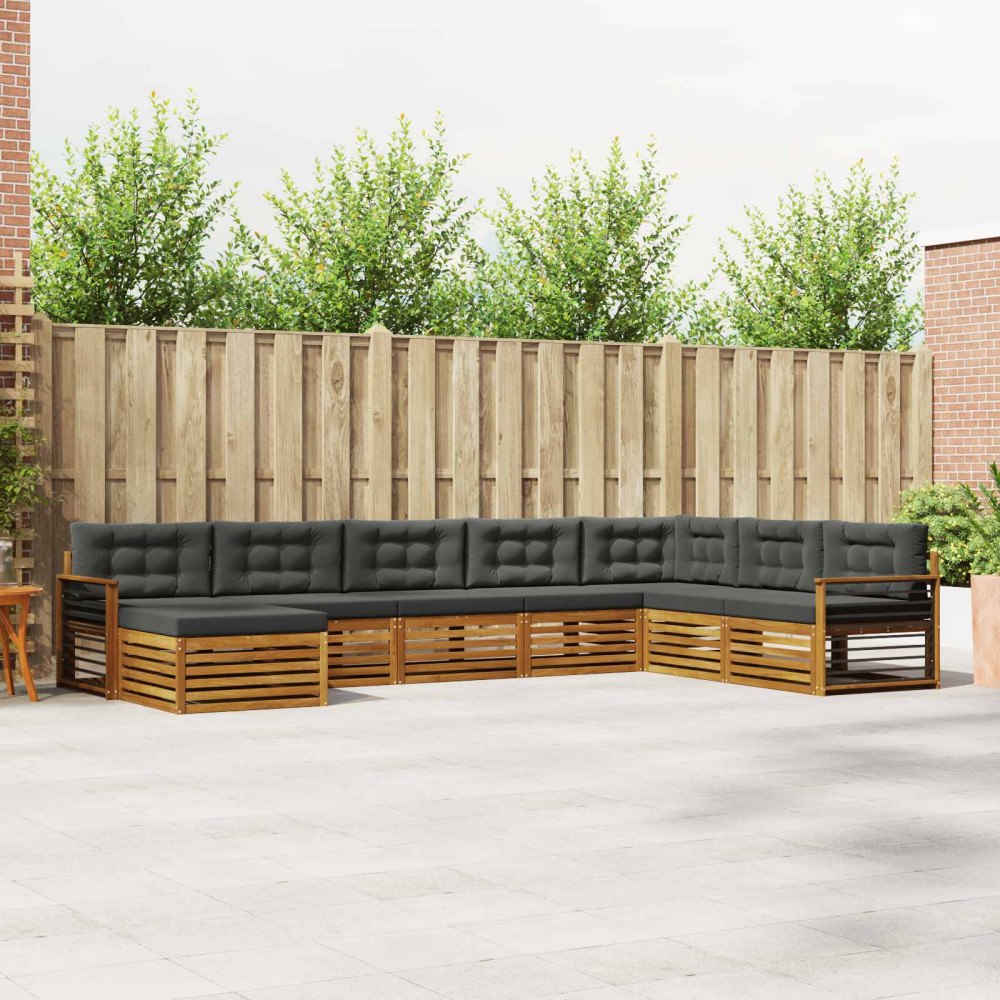 vidaXL Soffgrupper 8 pcs Naturlig och Antracit Massivt Akaciaträ