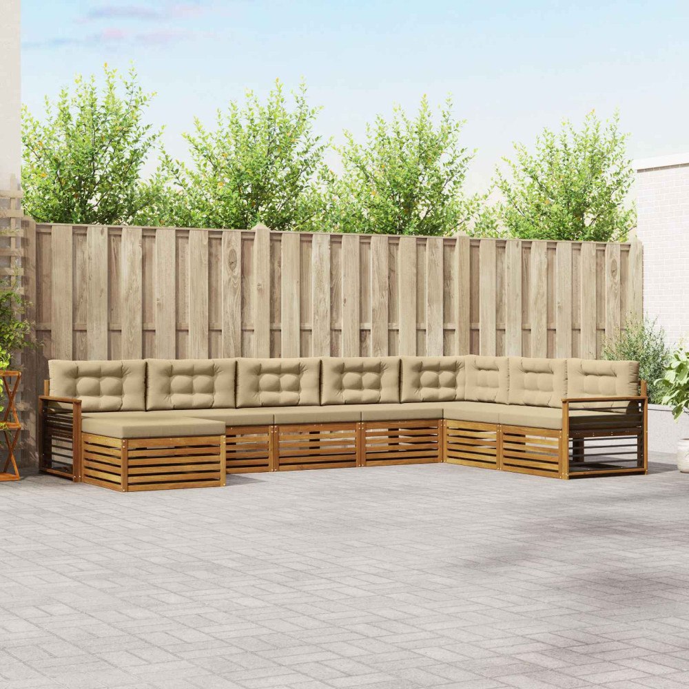 vidaXL Soffgrupper 8 pcs Naturlig och Beige Massivt Akaciaträ