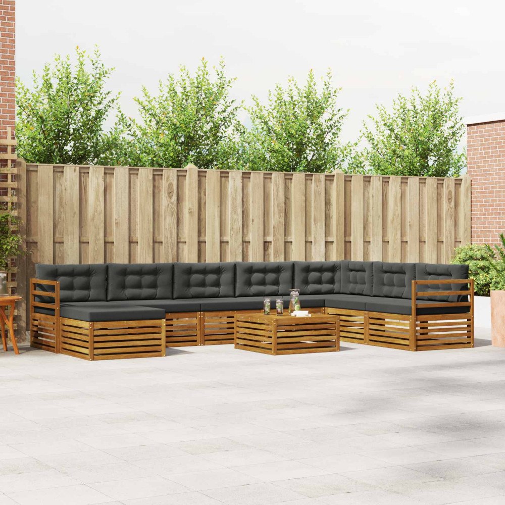 vidaXL Soffgrupper 9 pcs Naturlig och Antracit Massivt Akaciaträ