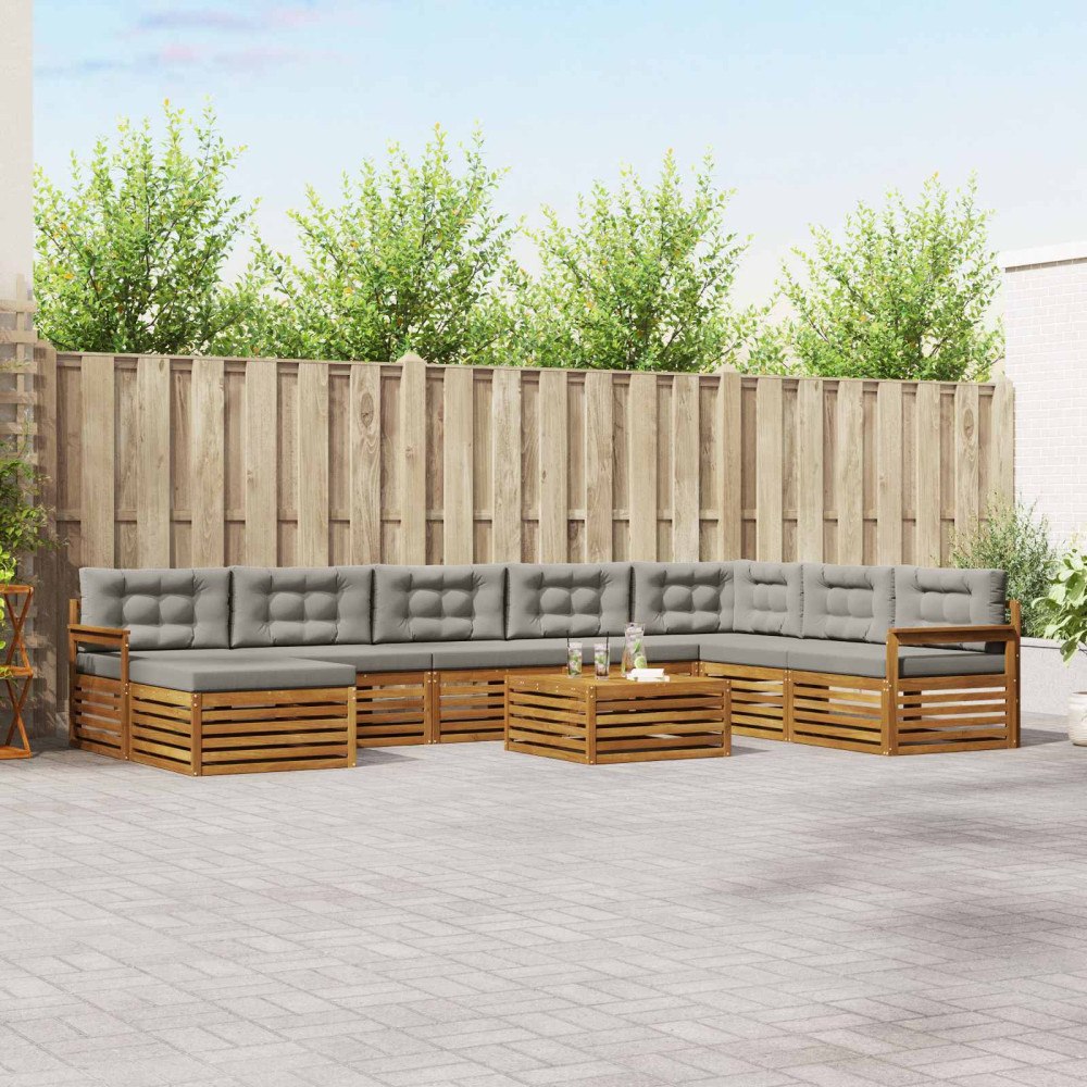 vidaXL Soffgrupper 9 pcs Naturlig och Ljus Grå Massivt Akaciaträ