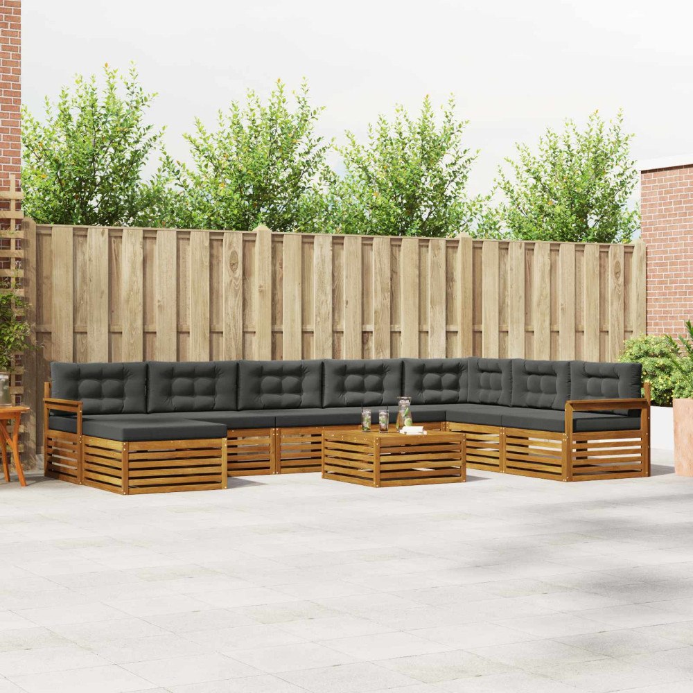 vidaXL Soffgrupper 9 pcs Naturlig och Antracit Massivt Akaciaträ