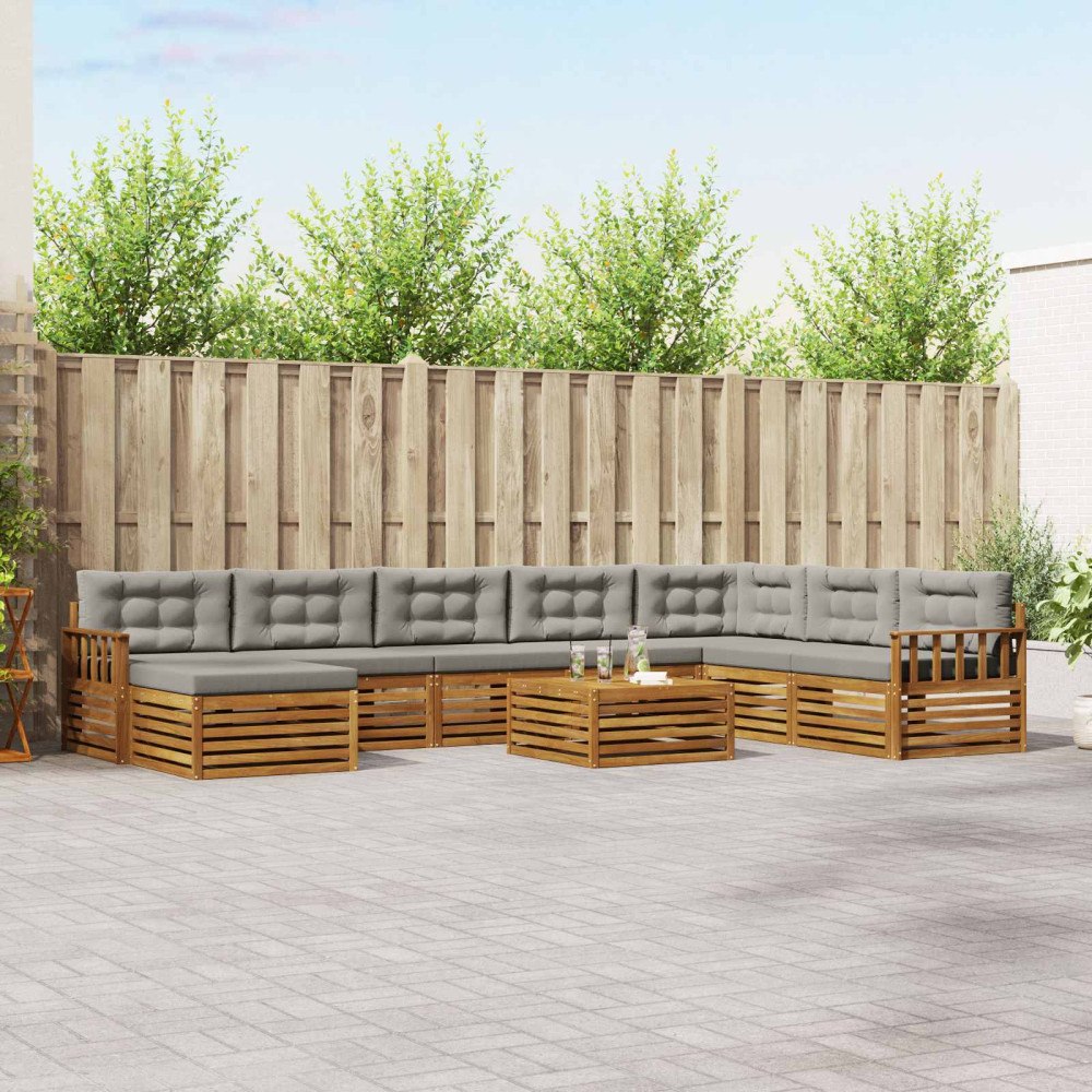 vidaXL Soffgrupper 9 pcs Naturlig och Ljus Grå Massivt Akaciaträ